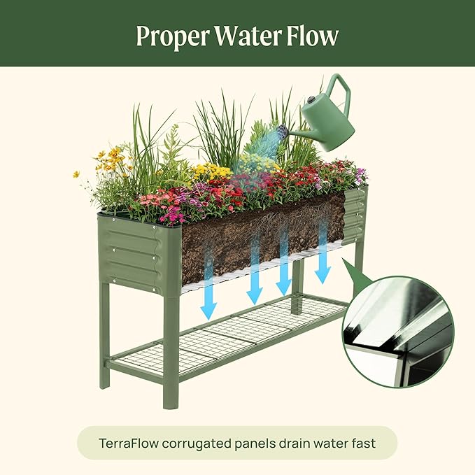 Rolling Elevated Raised Garden Bed - Slim Series, 1.5' x 5.5' Outdoor Planters Boxes with Legs & Storage Rack for Patio, 750 Lbs Weight Capacity, Raised Beds for Gardening Herbs Flowers, Pearl White