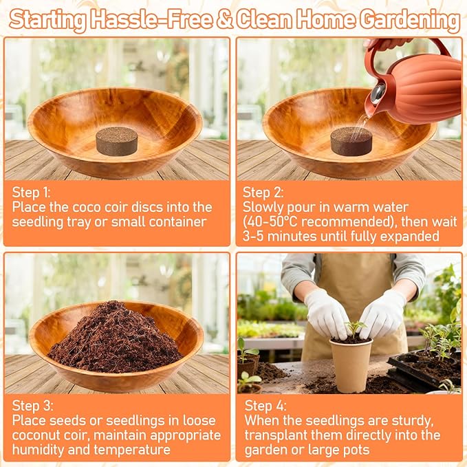 Legigo 50 PCS 50mm Coco Coir Pellets Potting Soil Mix- Compressed Coconut Coir Discs Seed Starting Soil Pellets, Coco Peat Soil Pods for Indoor & Outdoor Plants, Gardening Herbs Bonsai and Vegetables