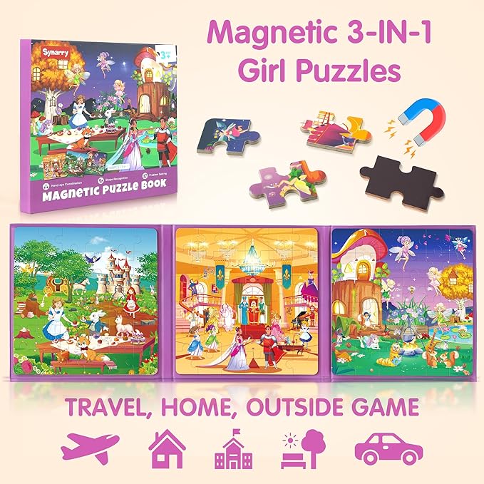 SYNARRY Princess Fairy Party Magnetic Puzzles for Toddlers 3-5 Girls, 36 Pieces Travel Puzzles for Kids Ages 4-6, Airplane Car Road Trip Activities Games Toys for 3 4 5 6 Year Old Girls Birthday Gifts
