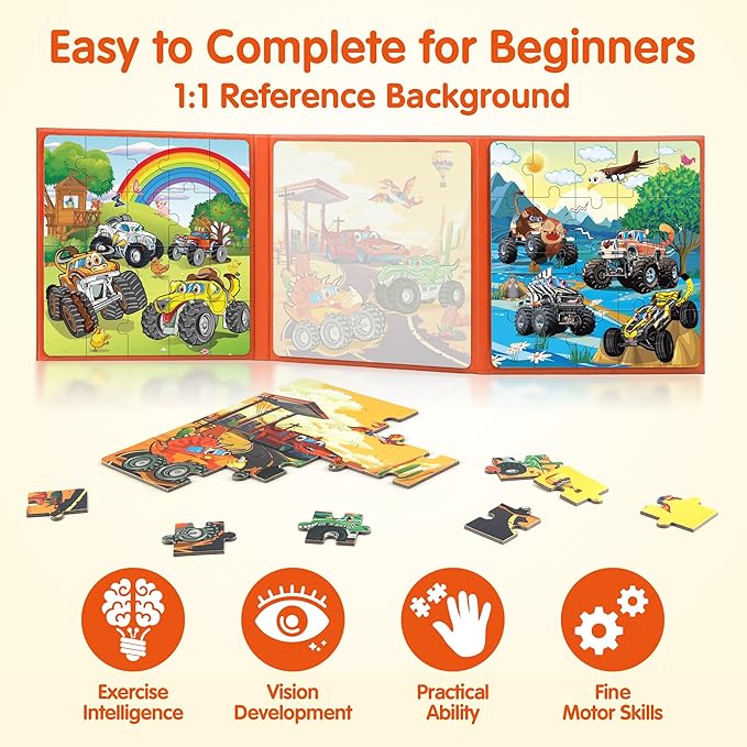 SYNARRY Magnetic Puzzles for Toddlers 3-5, 20 Pieces Travel Puzzles for Kids Ages 3-5, Car Airplane Road Trip Activities Magnet Games Toys for 3 4 5 6 Year Old Children Boys Girls Gifts