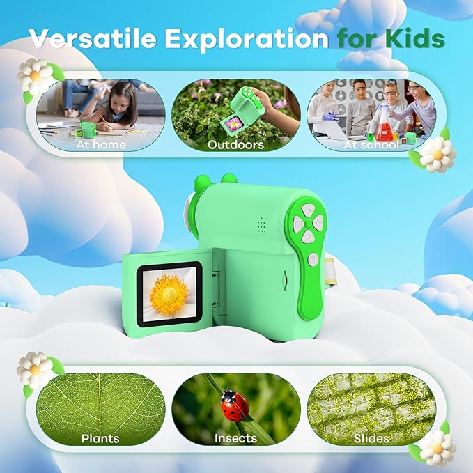 HP60 IPS Microscope for Kids: [Auto On & Off] [3-in-1] 2" Portable Handheld Microscope Miniscope, Pocket Mini Scope Educational Science Kit, Christmas Birthday Gifts for Kids, PC View, Green