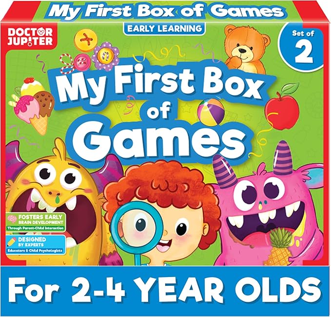 Doctor Jupiter My First Box of Games for Ages 2-4 | Set of Monster Munch, Scavenger Hunt Sight Word Board Games | Montessori Educational Toys, Learning Activites
