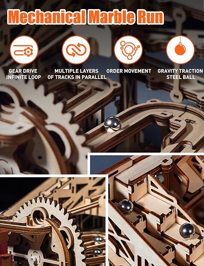 MIEBELY for Mom 3D Wooden Puzzles for Adults, 235 Pieces DIY Wood Marble Run Model Kits, Electrical Mechanical Gear W/Motor Building Kit, 3D Puzzle Creative Home Decor Gift Ideas