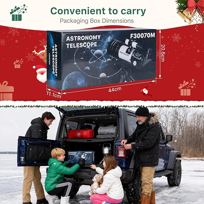 FREE SOLDIER Telescope for Kids 70mm Aperture Astronomical Refractor Telescopes for Beginners (15X-150X) 300mm Telescope for Adults High Powered with A Phone Adapter & A Wireless Remote (Black)