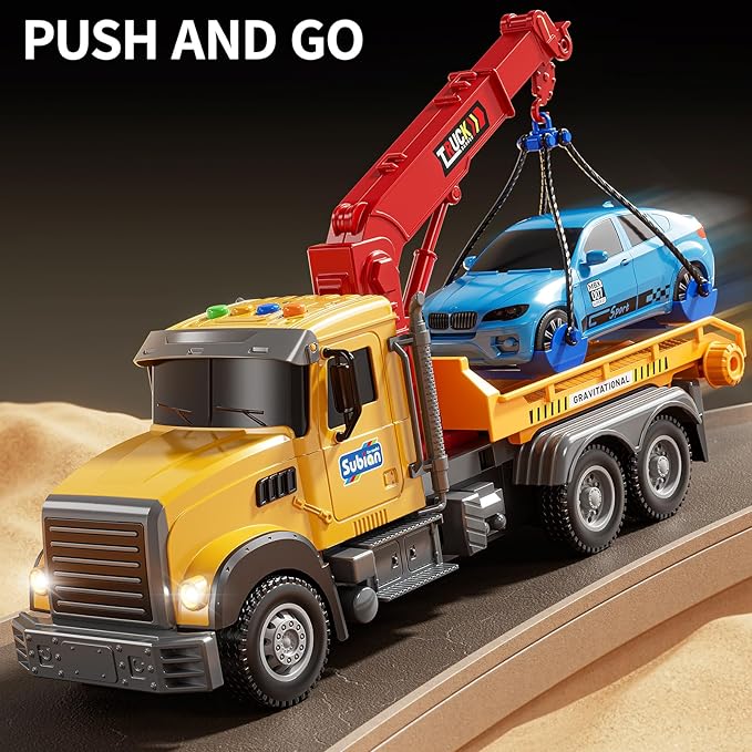 Kids Toys for 3 4 5 6 7 Years Old Boys, Tow Truck Toy,Friction Powered Transport Truck Crane Vehicle Toy with Lights and Sounds,Birthday Gifts for Boys Girls