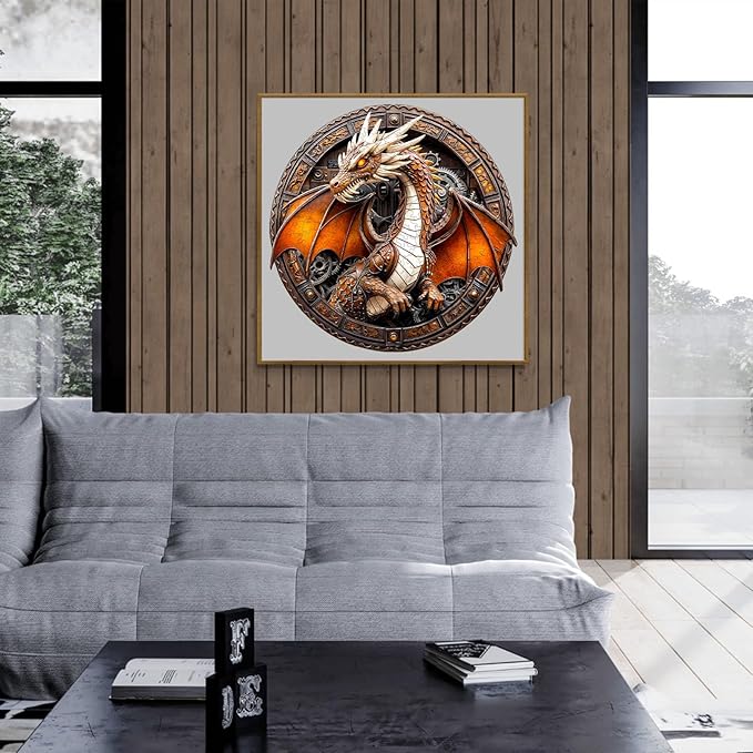 Wooden Puzzles for Adults 200 Pices, Dragon 3D Puzzles for Adults, Mechanical Dragon Irregular Jigsaw Puzzles, Flat Puzzels with 3D Visual Effect, Finished Puzzle Size is 11.4 x 11.4in
