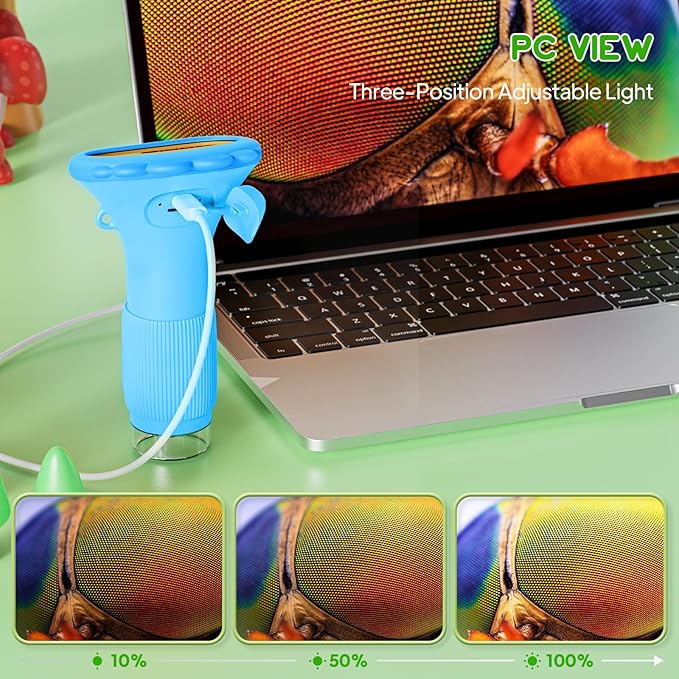 Kids Microscope, Pocket Portable Microscope with 2'' Inch Screen - Powerful Handheld Microscopes Bug Magnifier Glass with Light, Ideal Christmas Birthday Gifts for Age 3-12 Boys - Blue