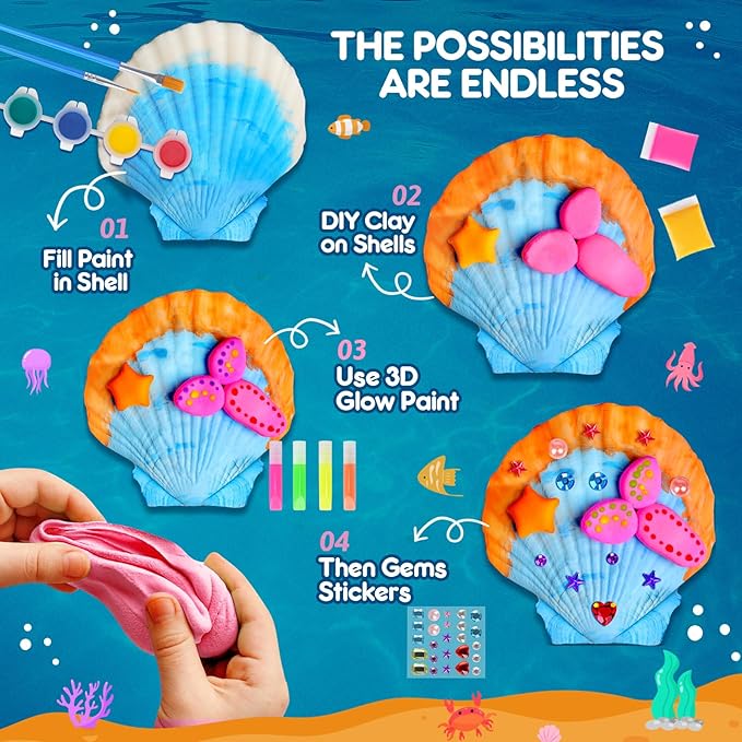 EPUMP Shell Painting Kit - Glow in The Dark Arts and Crafts for Kids Ages 6-12, Art Supplies Toy Kids Craft Paint Kits for Boys Girls Christmas Birthday Gift Toy