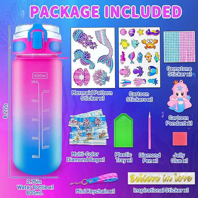 EDsportshouse Decorate Your Own Water Bottle Kits for Girls Age 4-6-8-10,Mermaid Painting Crafts,Fun Arts and Crafts Gifts Toys for Girls Birthday Christmas(Mermaid)