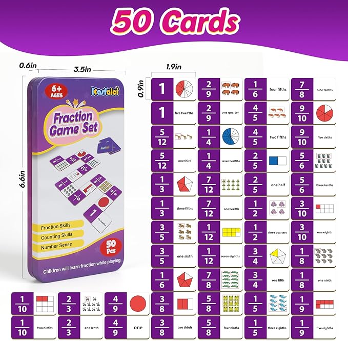 Fraction Dominoes Set,Math Games for Kids,Math Manipulatives,Counting Toys,Learning Games,Preschool Learning Activities,Homeschool Supplies,Kindergarten Classroom Must Haves,1st 2nd 3rd Grade