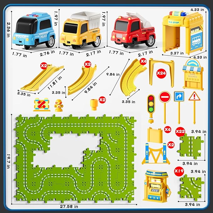 4-Tier Large Puzzle Race Car Track Set for Kids 3-5, Puzzle Tracks Car Play Set, Race Tracks Toys for Toddler Boys 3 4 5 6 Year Old, Birthday Gifts for Kids 3 4 5 6 7 8 Year Old Boys Girls