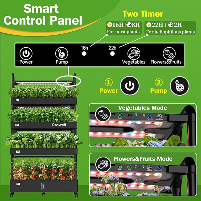 Hydroponics Growing System Kit, 120 Pods, Large Vertical Hydroponic Garden, 48L Indoor Gardening System for Herb Vegetable Fruit, with 2 Light Modes, Auto Circulating Water System
