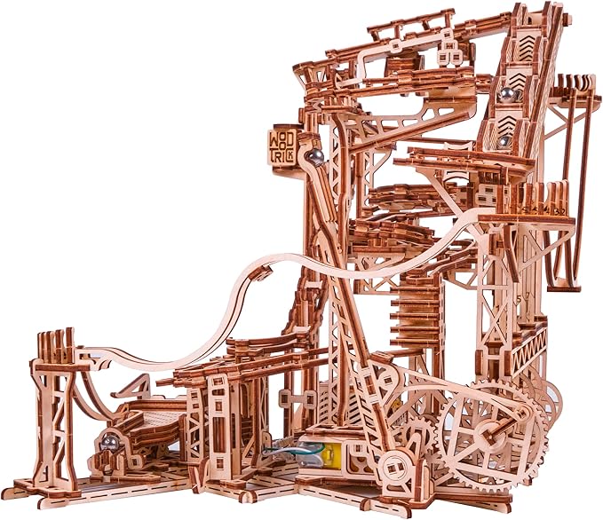 Wood Trick Wooden Marble Run Spiral Electric Motorized - Wooden 3D Puzzles for Adults to Build - 13x13 - Roller Coaster Mechanical Wooden Model Kits for Adults to Build