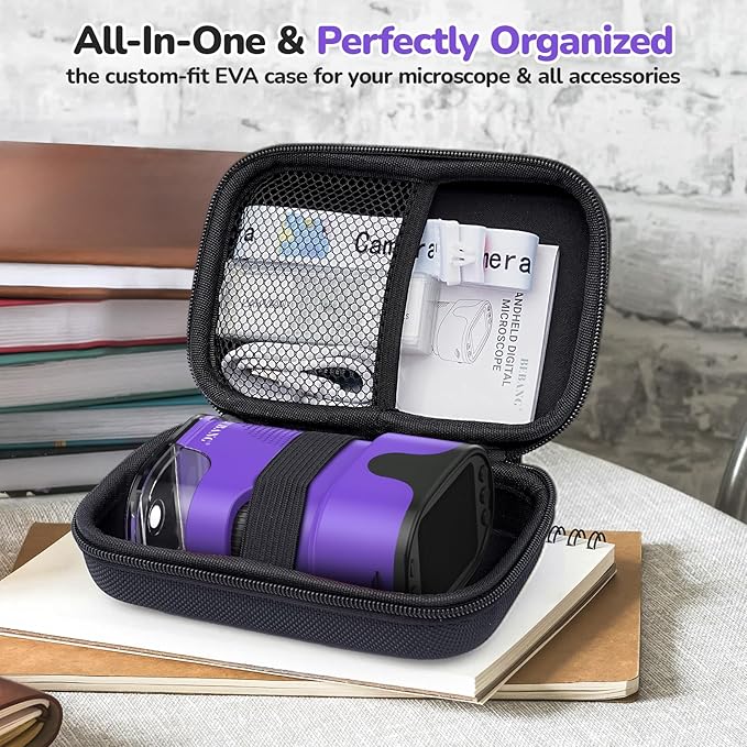 1000X Handheld Microscope for Kids 4K 2.0" Screen Rechargeable Mini Pocket Digital Microscopes w/Slides Kit Portable Edu Gift Age 4-6 8-12 Children Students (Purple)