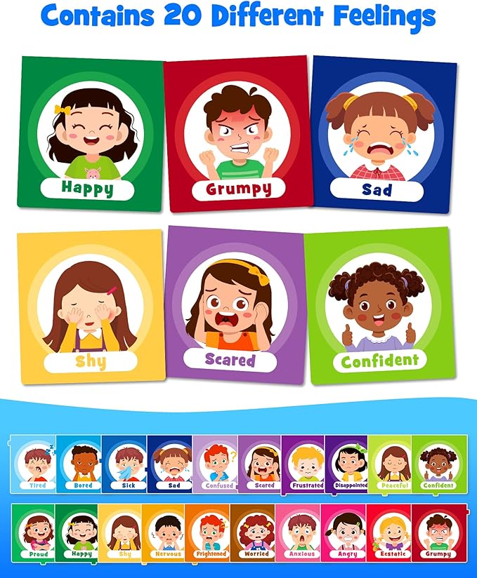 D-FantiX Feelings Flip Book for Kids, Emotions Chart Feelings Book Calm Down Corner Supplies, Autism Learning Materials ADHD Tools for Preschool Kindergarten Classroom