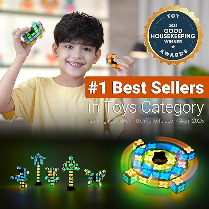 TOSY Magnet Fidget Spinner Glow - 16 Blocks, 3in1 Toy: Transformable Fidget Spinner, Infinity/Puzzle Cube, Glowing, Christmas Stocking Stuffers Gift for Kids/Adults, STEM Sensory Stress Relief