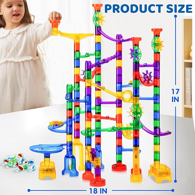 JOYIN 170Pcs Glowing Marble Run, Construction Building Blocks Toys with 5 Glow in The Dark Glass Marbles, STEM Educational Building Block Toy, Gift for Christmas