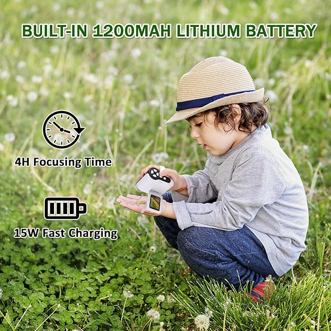 1000X Handheld Microscope for Kids, 4K 2.0" Screen Mini Pocket Microscope with 6 Adjustable LED Lights, Edu STEM Science Christmas Birthday Gifts for 8 9 10 11 12 Year Old Boy Girl