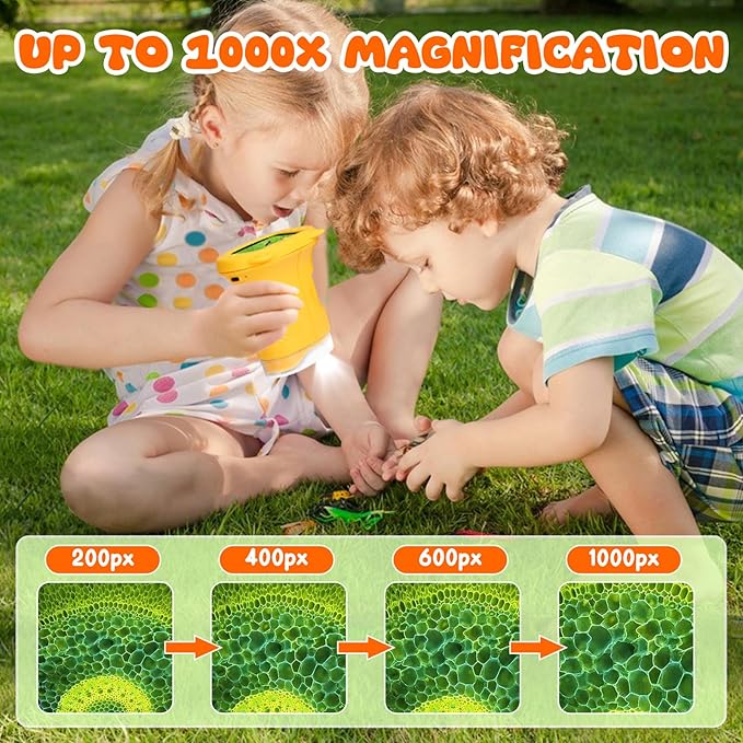 Portable Microscope for Kids - 1000X Handheld Digital Kids Microscope, 2.4'' Screen Mini Pocket Microscopes Edu Toys Birthday Gifts for Kids Age 3 4 5 6 7 8 9 10 11 12 Year Old Boys Girls Students