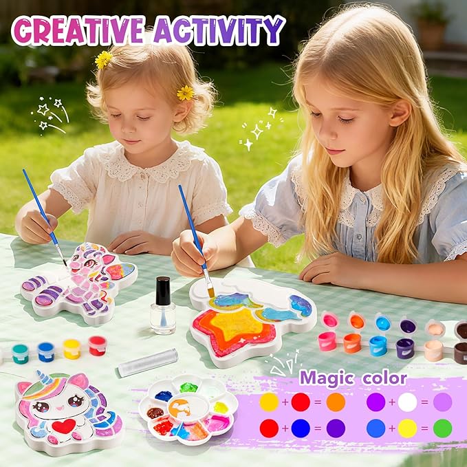 Unicorn Stepping Stones Painting Kits For Kids, Outdoor Arts And Crafts Toys Garden Decoration Supplies, Paint Craft Kits For Kids Ages 4 5 6 7 8 9 10 + Year Old Boys Girls Birthday Christmas Gifts