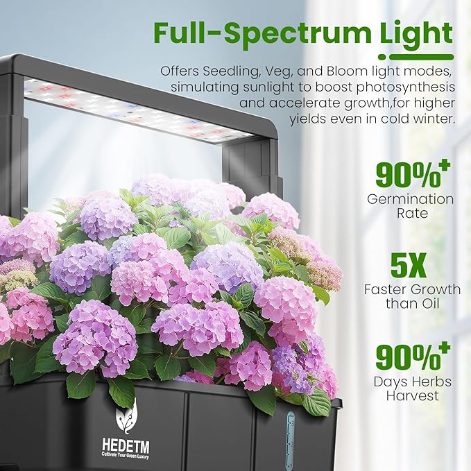 Indoor Garden Hydroponics Growing System: 15 Pods Plant Germination Kit Herb Vegetable Growth Lamp Countertop with LED Grow Light - Hydrophonic Planter Grower Harvest Lettuce Tents