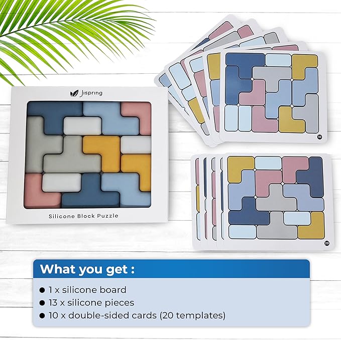 Jispring - 100% Soft Silicone - Dementia Activities for Seniors, Tetris Tile Matching Puzzle with 20 Pattern Templates, Alzheimers & Elderly Sensory Fidget Toy, Cognitive Memory Support