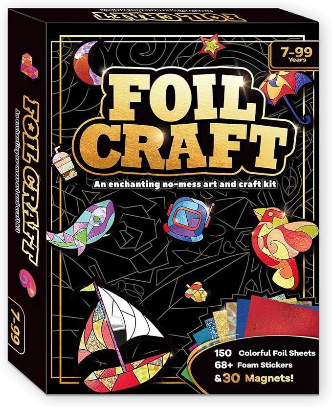 FLUXOJOY Foil Art Craft Kits for Kids, Mess -Free Fun Activity Set for Child, DIY Printing Craft Kits, Christmas Gifts for Ages 4 5 6 7 8 9 10 11 12 Years and Up, Art Travel Toys for Boys Girls