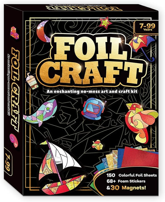 FLUXOJOY Foil Art Craft Kits for Kids, Mess -Free Fun Activity Set for Child, DIY Printing Craft Kits, Christmas Gifts for Ages 4 5 6 7 8 9 10 11 12 Years and Up, Art Travel Toys for Boys Girls