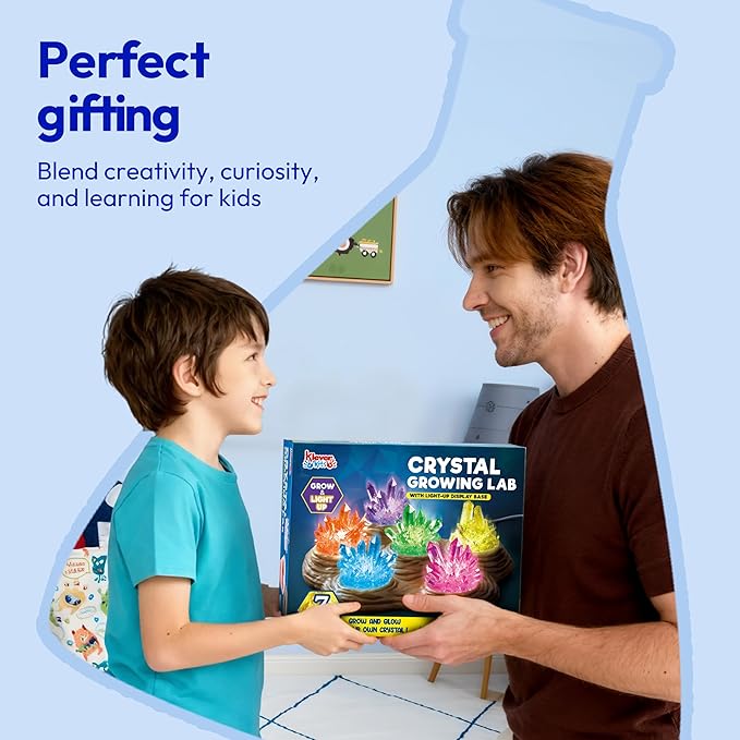 Klever Kits Crystal Growing Lab- 7 Color Crystal Growing Kit with Light-Up Base, Educational Toys Birthday Gift for Boys and Girls, Science Kits for Kids Ages 8-12 by Jova