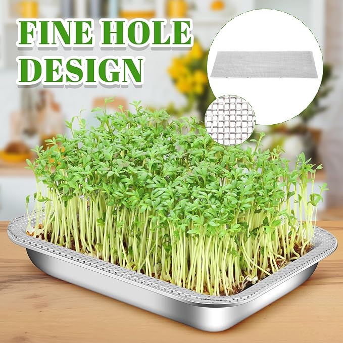 9 Pcs Seed Sprouting Kit Seed Sprouter Growing Tray Microgreens Growing Kit Stainless Steel Plant Germination Tray with Filter Pad Mesh Mat Bean Sprout Grower for Beans Broccoli Alfalfa Wheat Grass