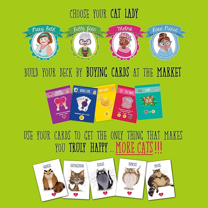 Cat Ladies of Maple Street - New! - Fun Family-Friendly Board Game | Deck Building Card Game | Card Games for Adults, Teens & Kids | 2-4 Players | 12+