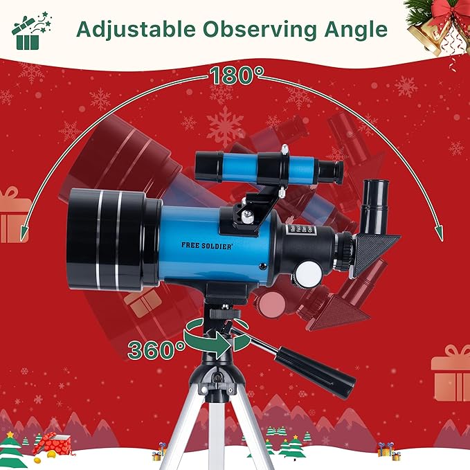 FREE SOLDIER Telescope for Kids 70mm Aperture Astronomical Refractor Telescopes for Beginners (15X-150X) 300mm Telescope for Adults High Powered with A Phone Adapter & A Wireless Remote (Blue)