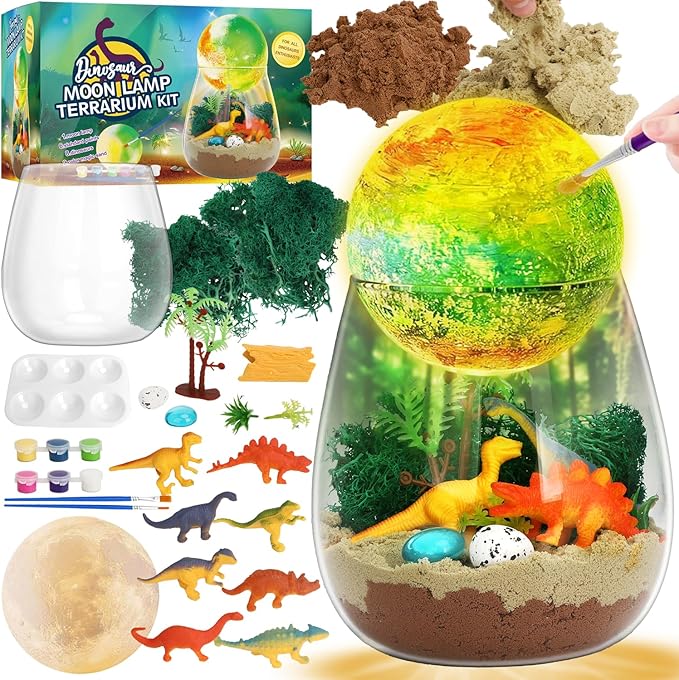 SCWGTPJ Dinosaur Gifts for Boys-Dinosaur Terrarium Crafts Kit, Birthday Gift for Kids Boys,Arts and Craft, DIY Moon Lamp LED Night Light Christmas Gifts