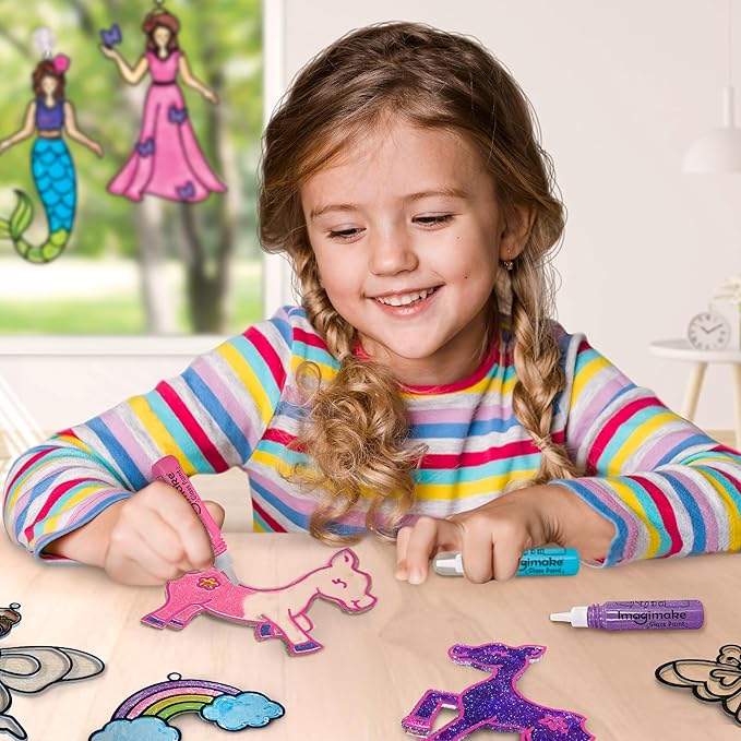Imagimake Window Art Princess & Unicorn | Suncatcher Kit | Princess & Unicorn Toys for Girls Age 5-8 | Craft Kits for Ages 8-12 | Christmas Activities for Kids | Christmas Gifts for Girls Ages 5,6,7,8