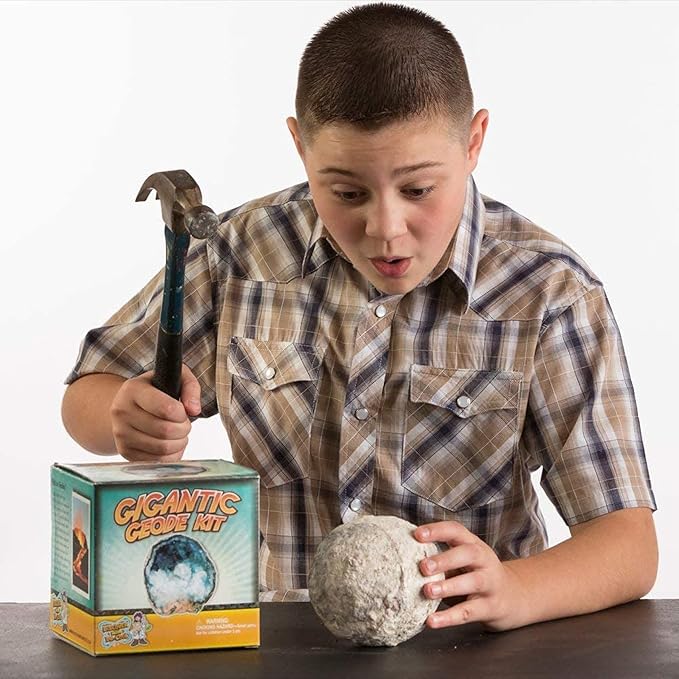 Blue Marble Break Open A Gigantic Geode – Break Your Own Large Geode with Crystals, Earth Science Kit for Kids to Learn Geology, Gifts for Rock Collectors, Cool Rocks for Boys and Girls