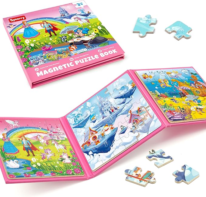 SYNARRY Unicorn Princess Mermaid Magnetic Puzzles for Toddlers 3-5, 36 Pieces Travel Puzzles for Kids Ages 4-8, Airplane Car Road Trip Activities Games Toys for 3 4 5 6 Year Old Girls Birthday Gifts