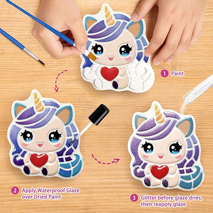 Unicorn Stepping Stones Painting Kits For Kids, Outdoor Arts And Crafts Toys Garden Decoration Supplies, Paint Craft Kits For Kids Ages 4 5 6 7 8 9 10 + Year Old Boys Girls Birthday Christmas Gifts