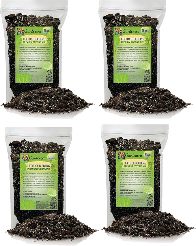 Gardenera Premium Potting Soil Blend for Lettuce Iceberg - The Ultimate Mix for Healthy, Vibrant, and Crisp Lettuce - 20 Quart
