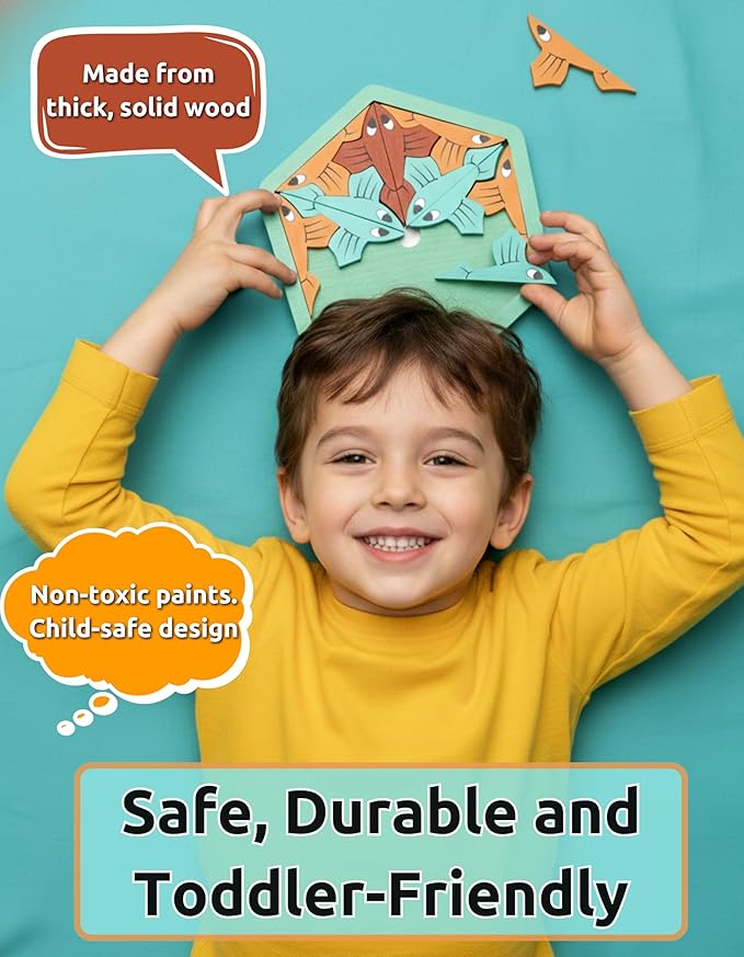 Goldfish Puzzle - 19-Piece Wooden Jigsaw, Educational Brain Teaser, Cognitive Skill Puzzle, Memory-Boosting Game, Eco-Friendly Wooden Toy,Creative Learning Activity, Brain-Boosting Jigsaw