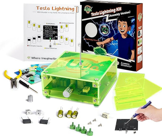 STEM Science Building Kit for Kids–Electronic Tesla Lightning Kit–Easy DIY Science Gadgets & Crafts–Unique Educational Gift Toys for Fun and Learning(Soldering Version)(Rectangular-Fluorescent Green)