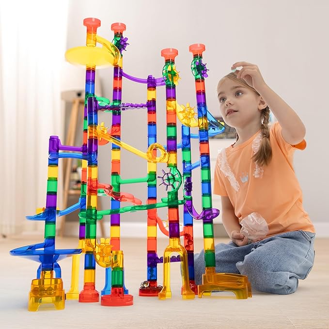 JOYIN 170Pcs Glowing Marble Run, Construction Building Blocks Toys with 5 Glow in The Dark Glass Marbles, STEM Educational Building Block Toy, Gift for Christmas
