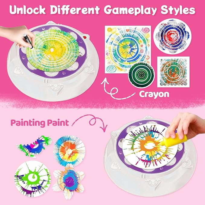 Make It Super Spin Art Machine Kit for Kids, Toy with Origami Artwork, Thicker Splatter Guard, Gift Boys Girls