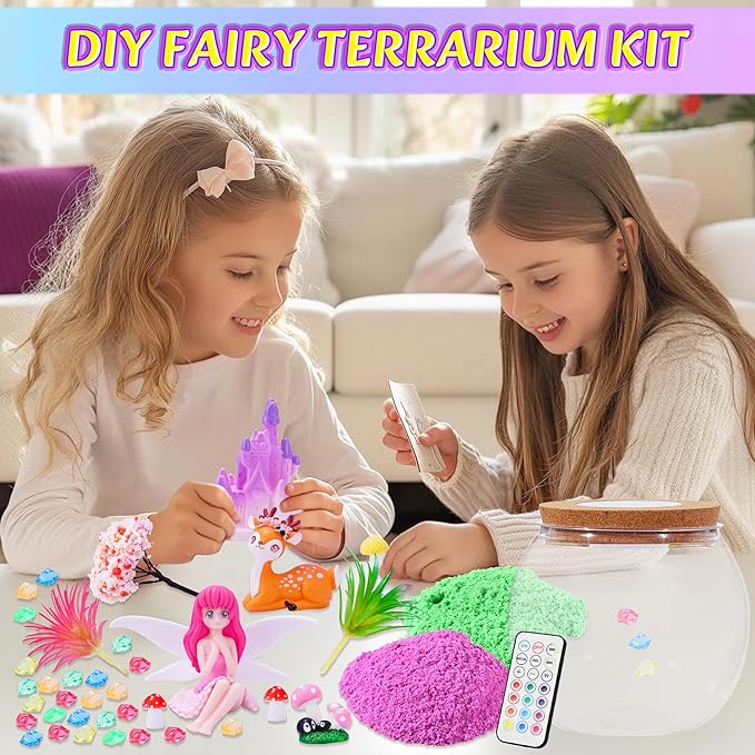 Gifmore Fairy Terrarium Kit for Kids with LED Night Light & Remote Control, Fairy Toys & Arts and Crafts for Girls Ages 4-12, Creative Birthday Christmas Gifts for Kids