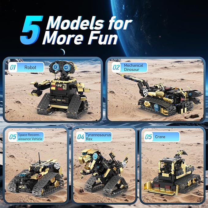 5 in 1 STEM Robot Toy Building Kit, Robot Building Kit with App & Remote Control for Kids Ages 8-14, Coding Robotics Technic Toy Bulldozer Erector for Boys Girls, 695 PCS