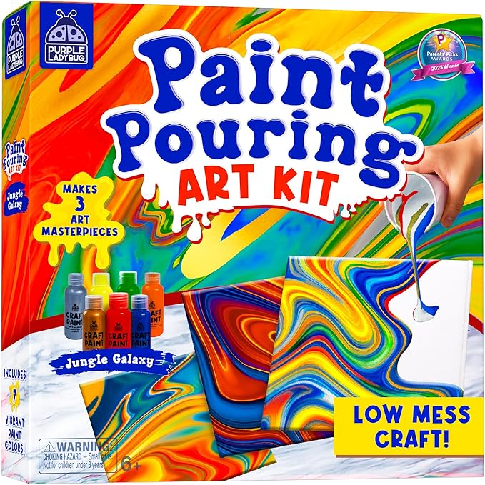 Pouring Paint Art Kit - Art and Crafts for Kids Ages 8-12, Gifts for 6 7 8 9 10 11 12 Year Old Boys & Girls Christmas Gift Ideas, Birthday Gifts for Girls, Tween & Teen Girl - DIY Painting Kit