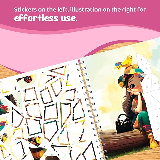 jackinthebox Sticker by Number Book, 12 Scenes Puzzle Paint by Sticker Book + Colouring Pages, Gifts for Birthday, Party Favor Toys for Girls, Arts & Crafts for Kids Age 7 8 9 10 - Little Fashionista