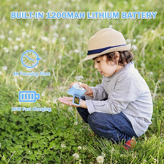 1000X Handheld Microscope for Kids, 4K 2.0" Screen Mini Pocket Microscope with 6 Adjustable LED Lights, Edu Science Birthday Christmas Gifts for Kids Ages 8-12, 32G SD Card Included - Blue