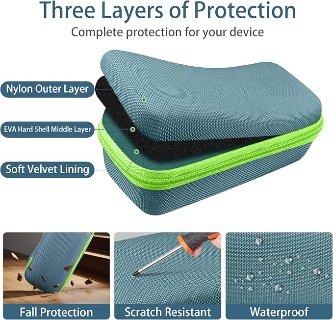 co2CREA Hard Case for 3Doodler Start+ Essentials (2024) 3D Pen Set - Storage Organizer with Custom Slots for Art Activity Set, Printing Filament Refill and USB Charger, Light Blue Case + Green Zipper