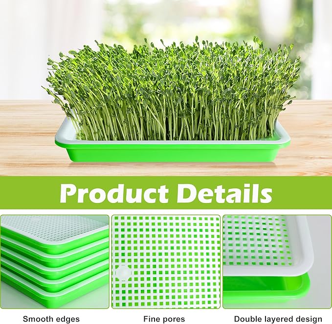 EBaokuup 10Pcs Seed Sprouter Tray with Drain Holes - BPA Free Seed Garden Plant Germination Propagation Trays, Soil-Free Wheatgrass Tray Sprouter Microgreens Growing Kit with Germinating Paper