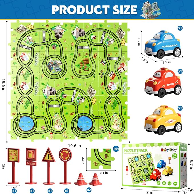 64 PCS Puzzle Track Car Set Toys for Kids Boys, Toddler Toys Gifts for 3 4 5 Year Old, Floor Puzzle Tracks Car for Boys Ages 3-5 4-6, for 3 4 5 6 Year Old